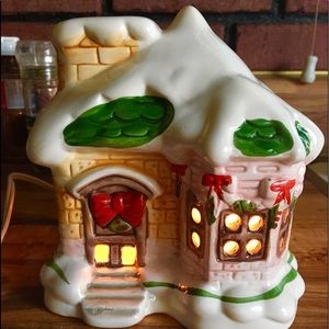 Vintage Christmas village house with light